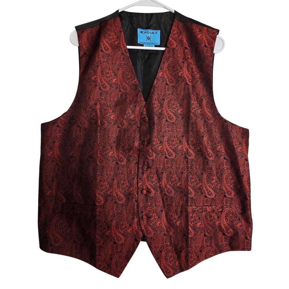 Epoint Men's Red Black Paisley Jacquard Formal Suit Vest Waistcoat Size L